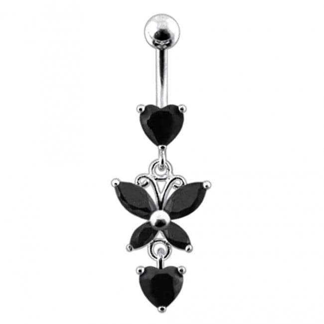 Fancy Flower Silver Dangling Belly Ring With Curved Bar - Monster Piercing