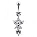 Fancy Flower Silver Dangling Belly Ring With Curved Bar - Monster Piercing