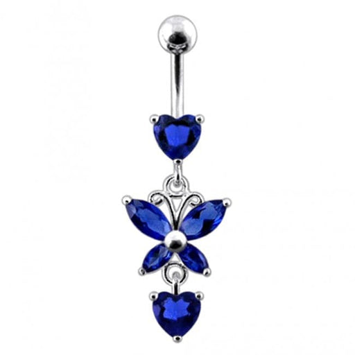 Fancy Flower Silver Dangling Belly Ring With Curved Bar - Monster Piercing