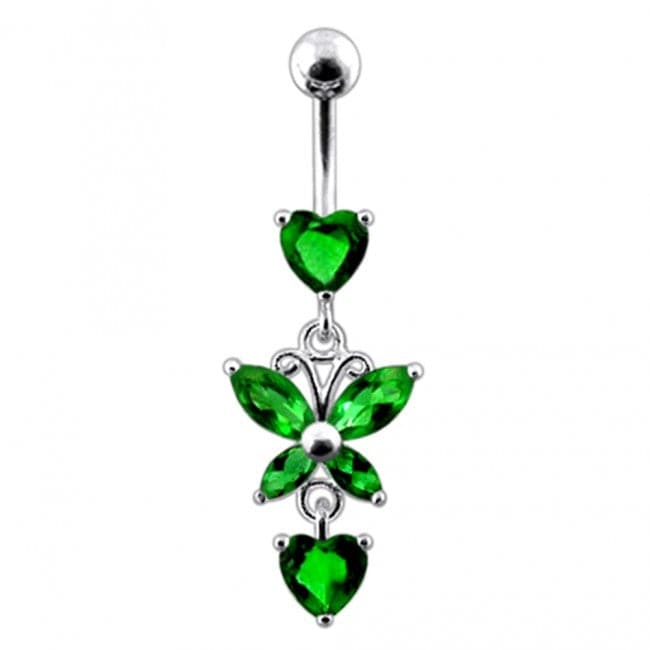 Fancy Flower Silver Dangling Belly Ring With Curved Bar - Monster Piercing