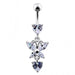 Fancy Flower Silver Dangling Belly Ring With Curved Bar - Monster Piercing