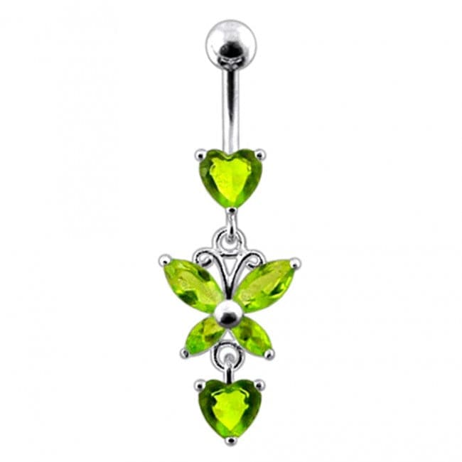 Fancy Flower Silver Dangling Belly Ring With Curved Bar - Monster Piercing