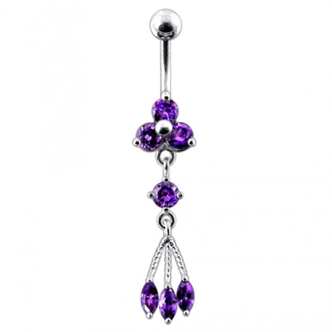 Triple Stone Dangling Belly Ring - Monster Piercing