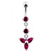 Silver Pink Flower Dangling SS Curved Navel Ring - Monster Piercing