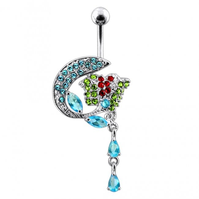 Shark and Butterfly Dangling Belly Ring - Monster Piercing