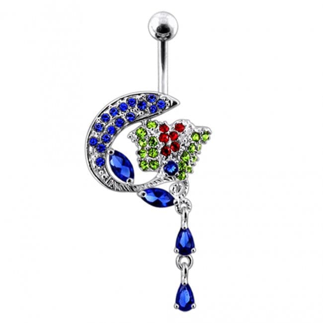 Shark and Butterfly Dangling Belly Ring - Monster Piercing