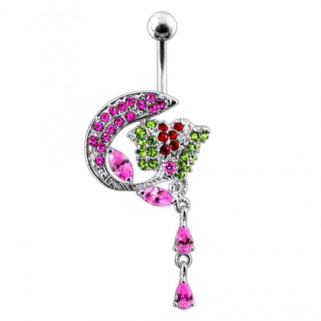 Shark and Butterfly Dangling Belly Ring - Monster Piercing