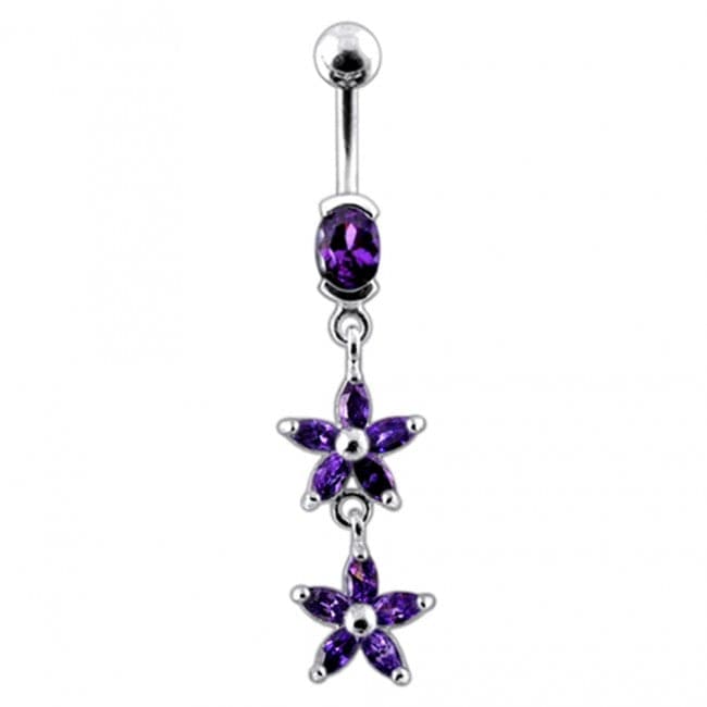 Double Flower Dangling Belly Ring - Monster Piercing