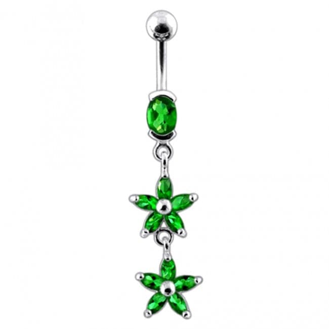 Double Flower Dangling Belly Ring - Monster Piercing