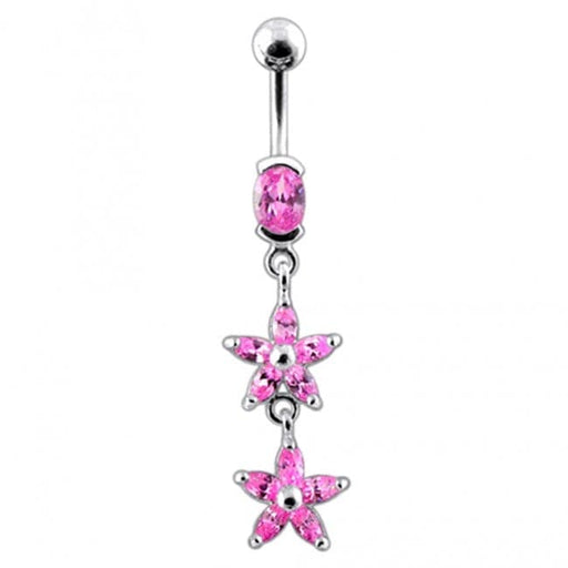 Double Flower Dangling Belly Ring - Monster Piercing