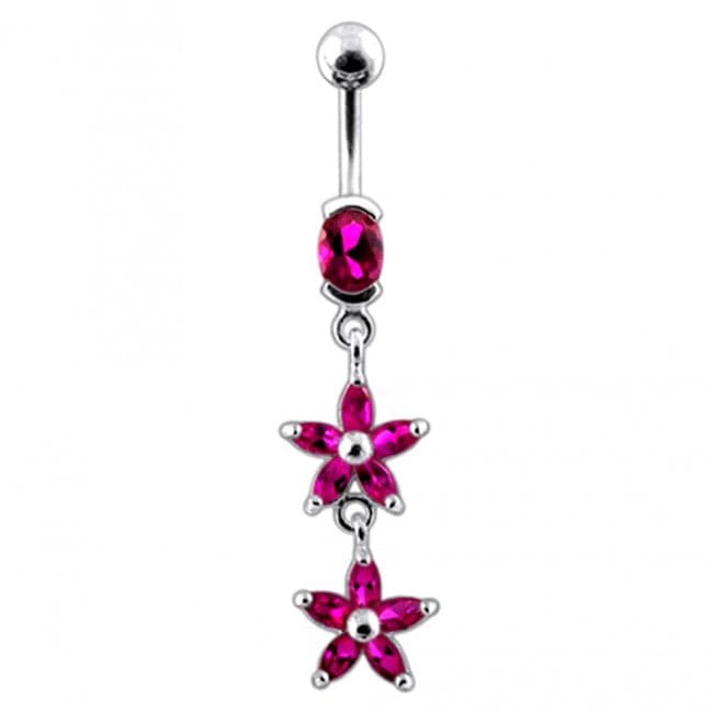 Double Flower Dangling Belly Ring - Monster Piercing