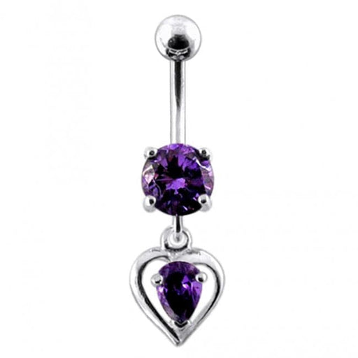 925 Sterling Silver Heart Dangling Banana Bar Navel Ring - Monster Piercing