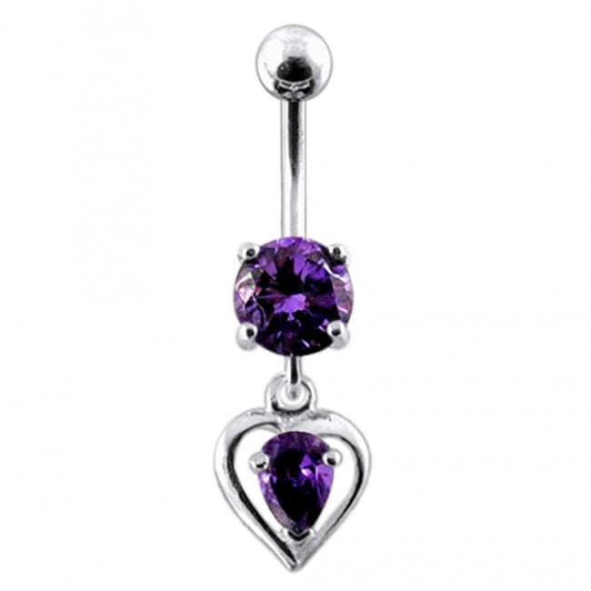 925 Sterling Silver Heart Dangling Banana Bar Navel Ring - Monster Piercing