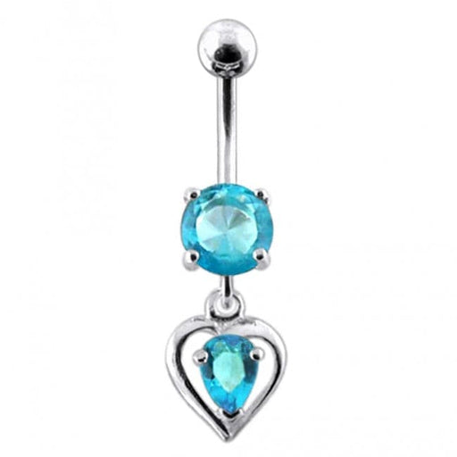 925 Sterling Silver Heart Dangling Banana Bar Navel Ring - Monster Piercing