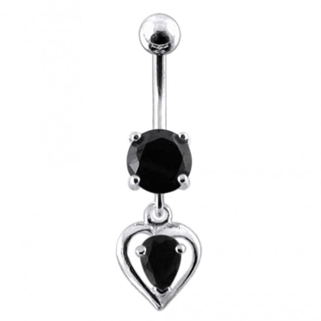 925 Sterling Silver Heart Dangling Banana Bar Navel Ring - Monster Piercing