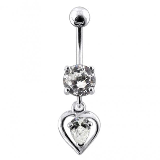 925 Sterling Silver Heart Dangling Banana Bar Navel Ring - Monster Piercing