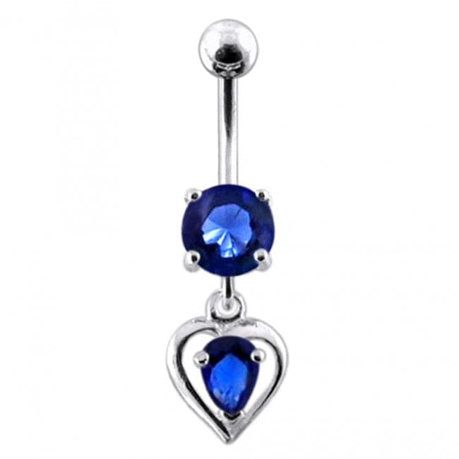 925 Sterling Silver Heart Dangling Banana Bar Navel Ring - Monster Piercing