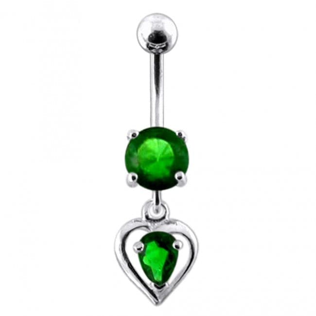 925 Sterling Silver Heart Dangling Banana Bar Navel Ring - Monster Piercing