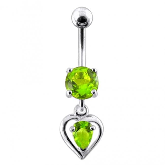 925 Sterling Silver Heart Dangling Banana Bar Navel Ring - Monster Piercing