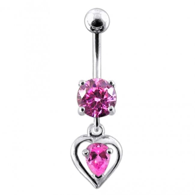 925 Sterling Silver Heart Dangling Banana Bar Navel Ring - Monster Piercing