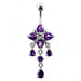 14G Silver Fancy Flower Dangling Belly Body Jewelry Body Ring - Monster Piercing