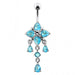 14G Silver Fancy Flower Dangling Belly Body Jewelry Body Ring - Monster Piercing