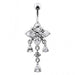 14G Silver Fancy Flower Dangling Belly Body Jewelry Body Ring - Monster Piercing