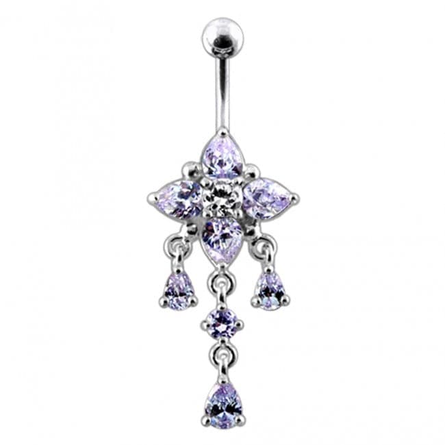 14G Silver Fancy Flower Dangling Belly Body Jewelry Body Ring - Monster Piercing