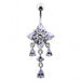 14G Silver Fancy Flower Dangling Belly Body Jewelry Body Ring - Monster Piercing