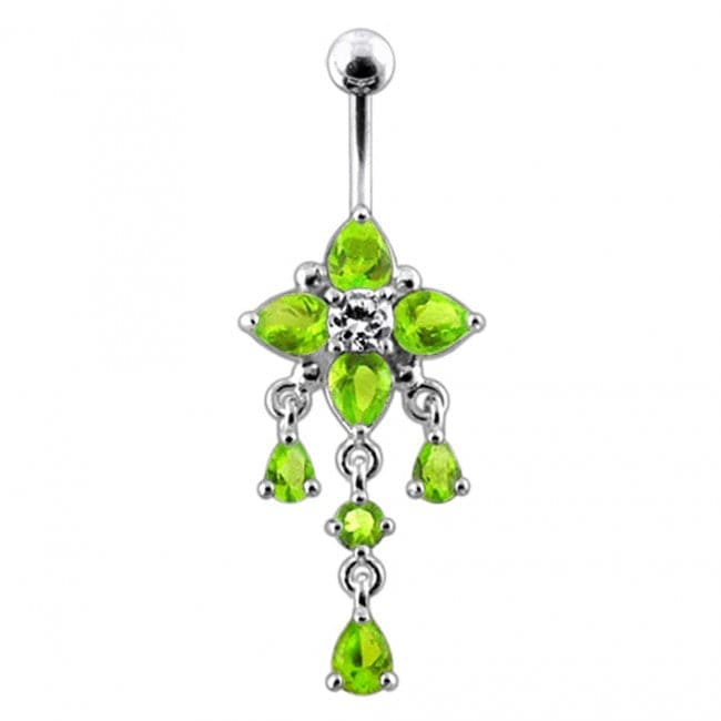 14G Silver Fancy Flower Dangling Belly Body Jewelry Body Ring - Monster Piercing