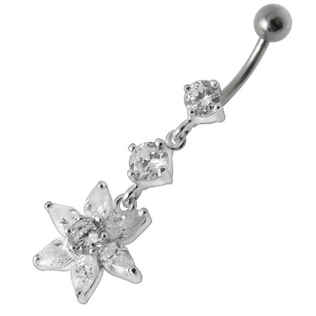 Flower Silver Dangling 316L SS Bar Navel body RingÊ - Monster Piercing