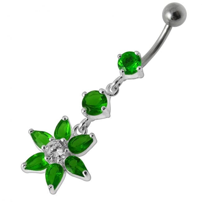 Flower Silver Dangling 316L SS Bar Navel body RingÊ - Monster Piercing