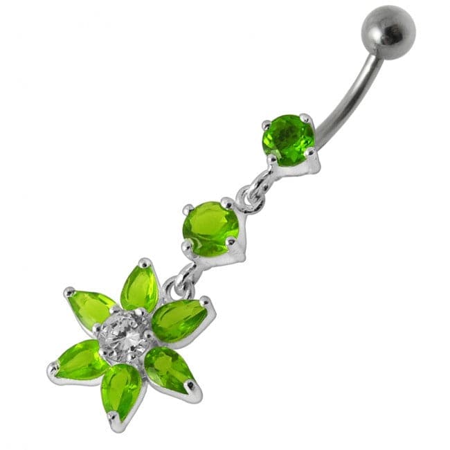 Flower Silver Dangling 316L SS Bar Navel body RingÊ - Monster Piercing