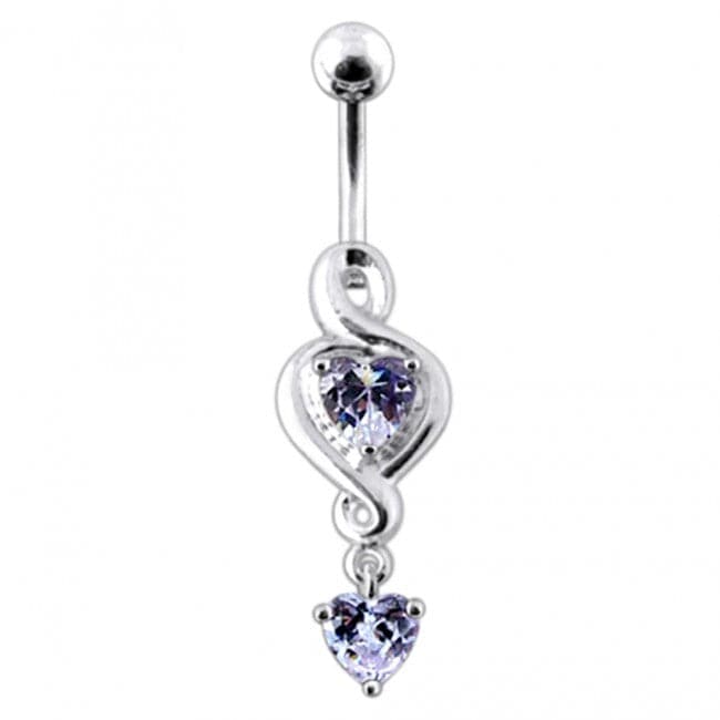 Twin Heart Dangling Belly Ring - Monster Piercing