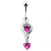 Twin Heart Dangling Belly Ring - Monster Piercing