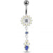 Silver Jeweled Flower Dangling With SS Banana Barbell Navel Belly Ring - Monster Piercing