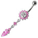 Silver Jeweled Flower Dangling With SS Banana Barbell Navel Belly Ring - Monster Piercing