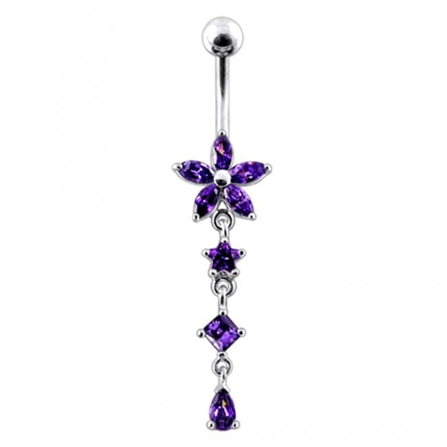 Flower and Star Dangling Belly Ring - Monster Piercing