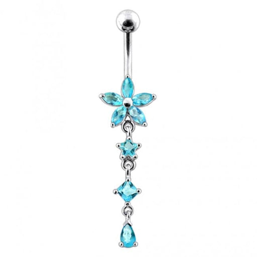 Flower and Star Dangling Belly Ring - Monster Piercing