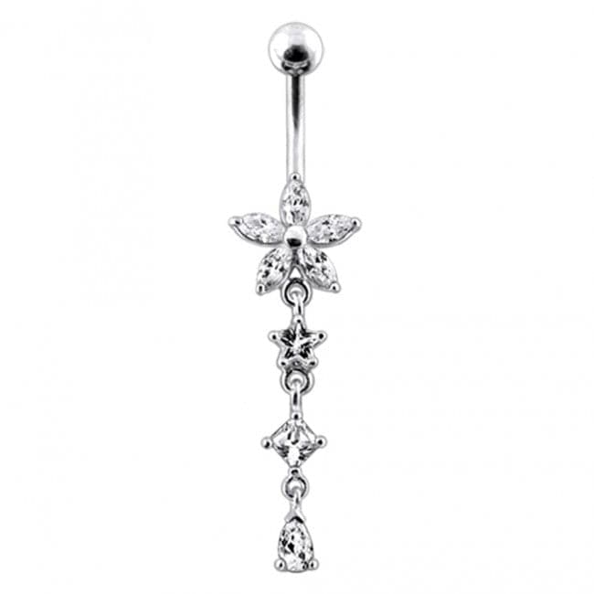 Flower and Star Dangling Belly Ring - Monster Piercing