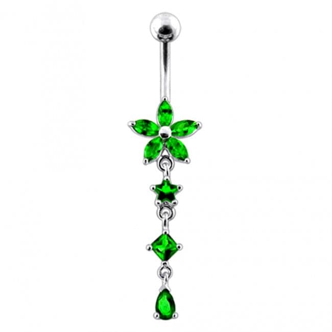 Flower and Star Dangling Belly Ring - Monster Piercing