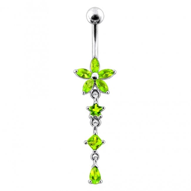 Flower and Star Dangling Belly Ring - Monster Piercing