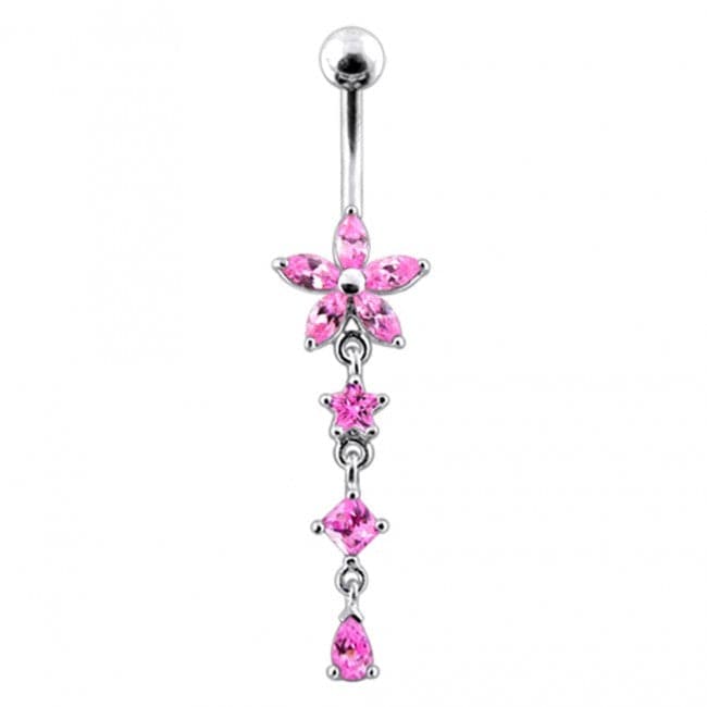 Flower and Star Dangling Belly Ring - Monster Piercing