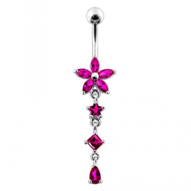 Flower and Star Dangling Belly Ring - Monster Piercing