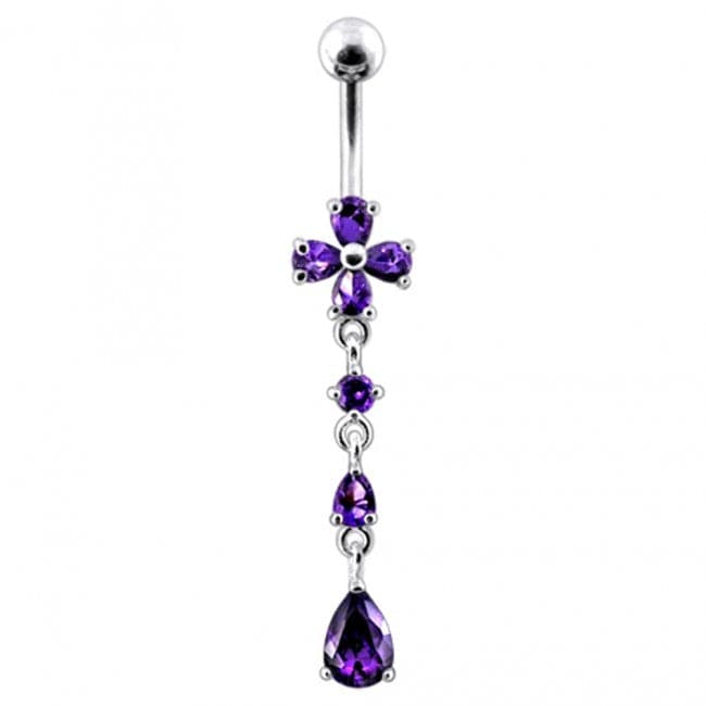 Flower Silver Dangling SS Curved Navel Body jewelry Belly Ring - Monster Piercing