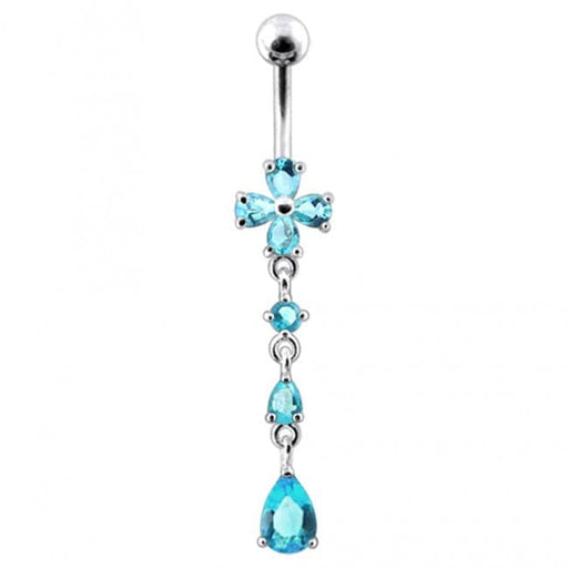 Flower Silver Dangling SS Curved Navel Body jewelry Belly Ring - Monster Piercing