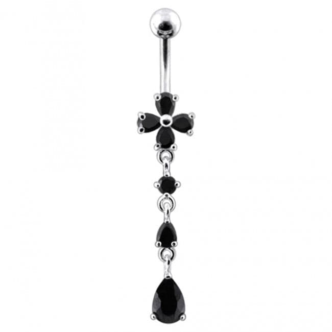 Flower Silver Dangling SS Curved Navel Body jewelry Belly Ring - Monster Piercing