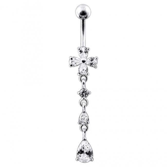 Flower Silver Dangling SS Curved Navel Body jewelry Belly Ring - Monster Piercing