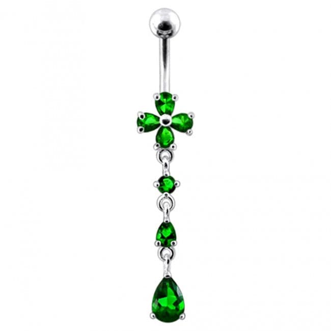 Flower Silver Dangling SS Curved Navel Body jewelry Belly Ring - Monster Piercing