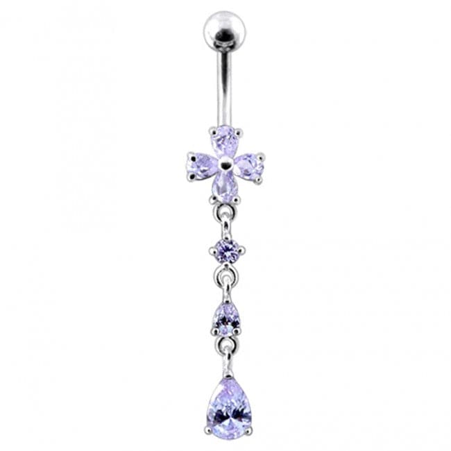 Flower Silver Dangling SS Curved Navel Body jewelry Belly Ring - Monster Piercing